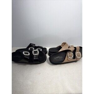 2 Pairs Of Ladies Sandals Wellsfountn Size 9 Brown And Black 1 Stone Missing